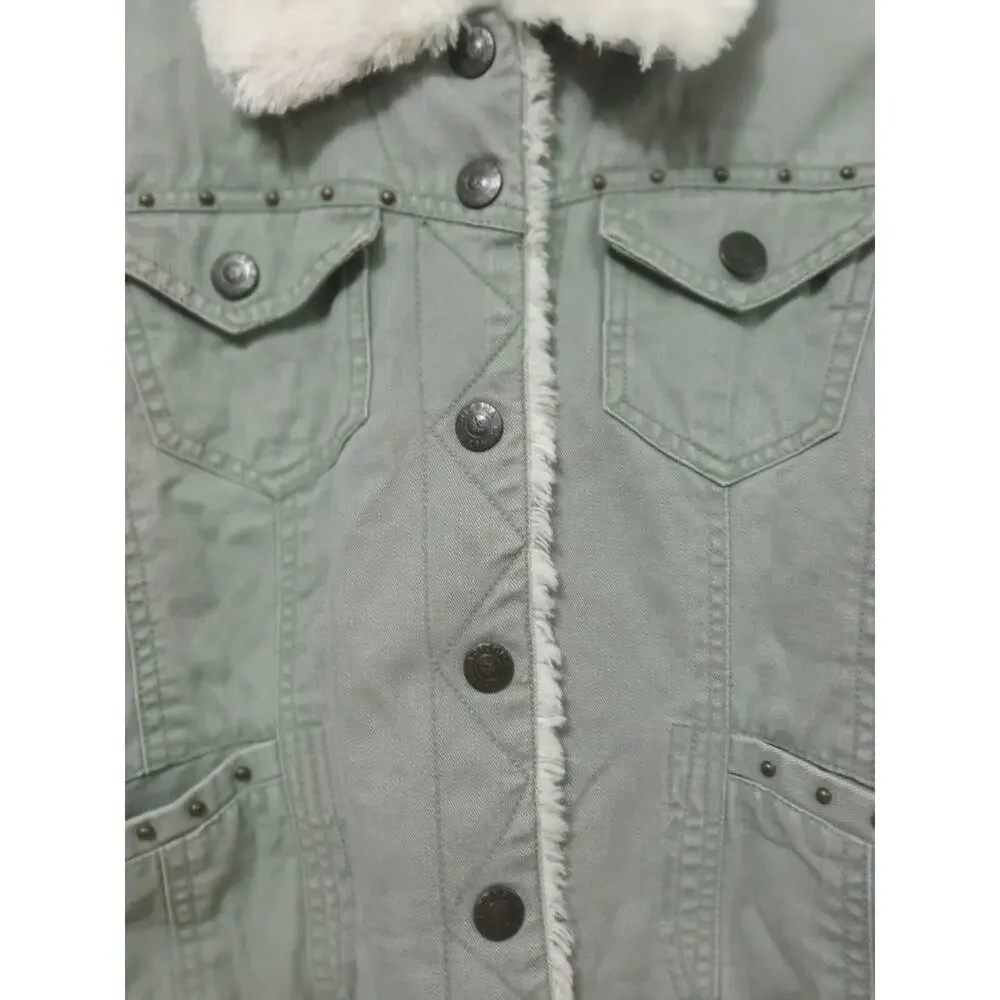 Arizona Jean Company Premium Denim Jacket Kids Youth Green Corduroy Sz M 10-12